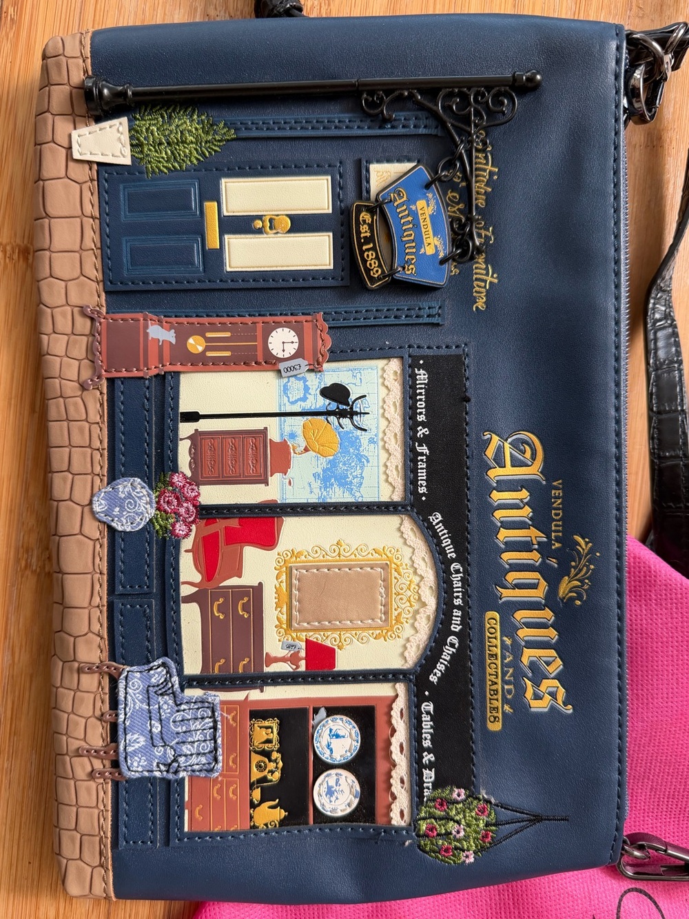Vendula London Antique Shopfront Crossbody Bag in Navy - Picture 2 of 4